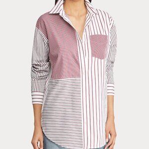 Ralph Lauren Long Sleeve Striped Patchwork Cotton Small Shirt